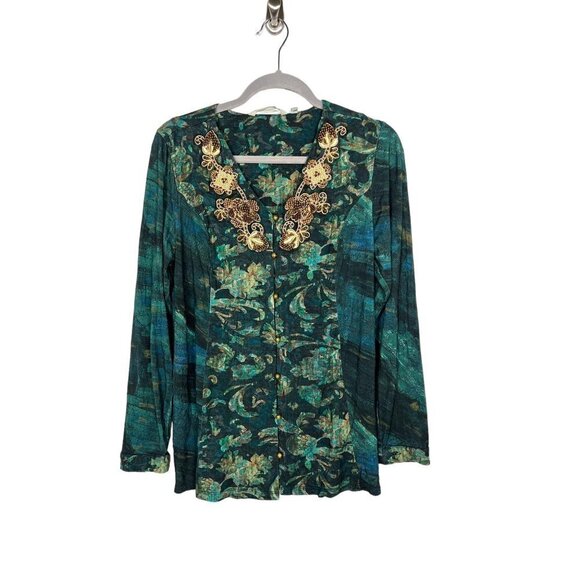 Soft surroundings button up embellished‎ top - Picture 1 of 7